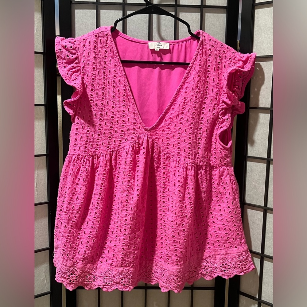 entro Hot Pink Eyelet Babydoll Top WOMEN SIZE M
